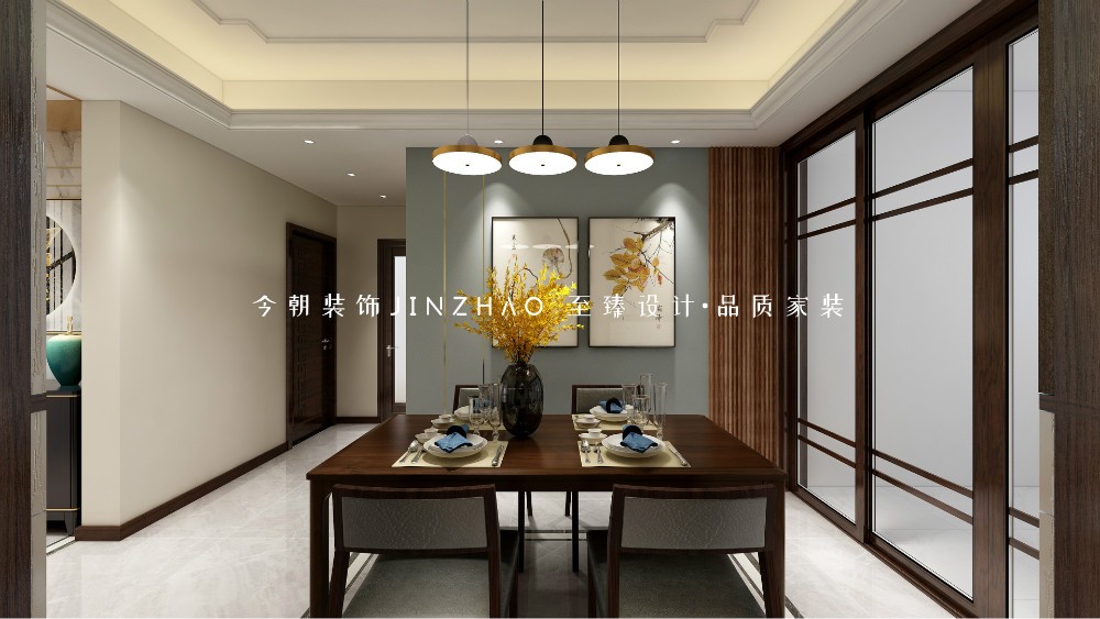 融創(chuàng)中心新中式風格餐廳裝修效果圖