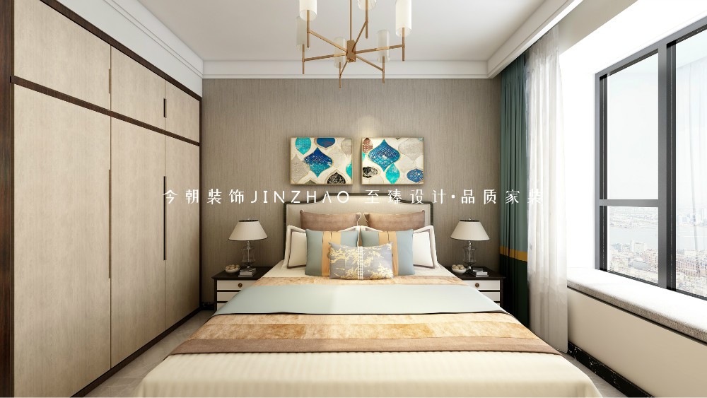 融創(chuàng)中心新中式風格次臥裝修效果圖